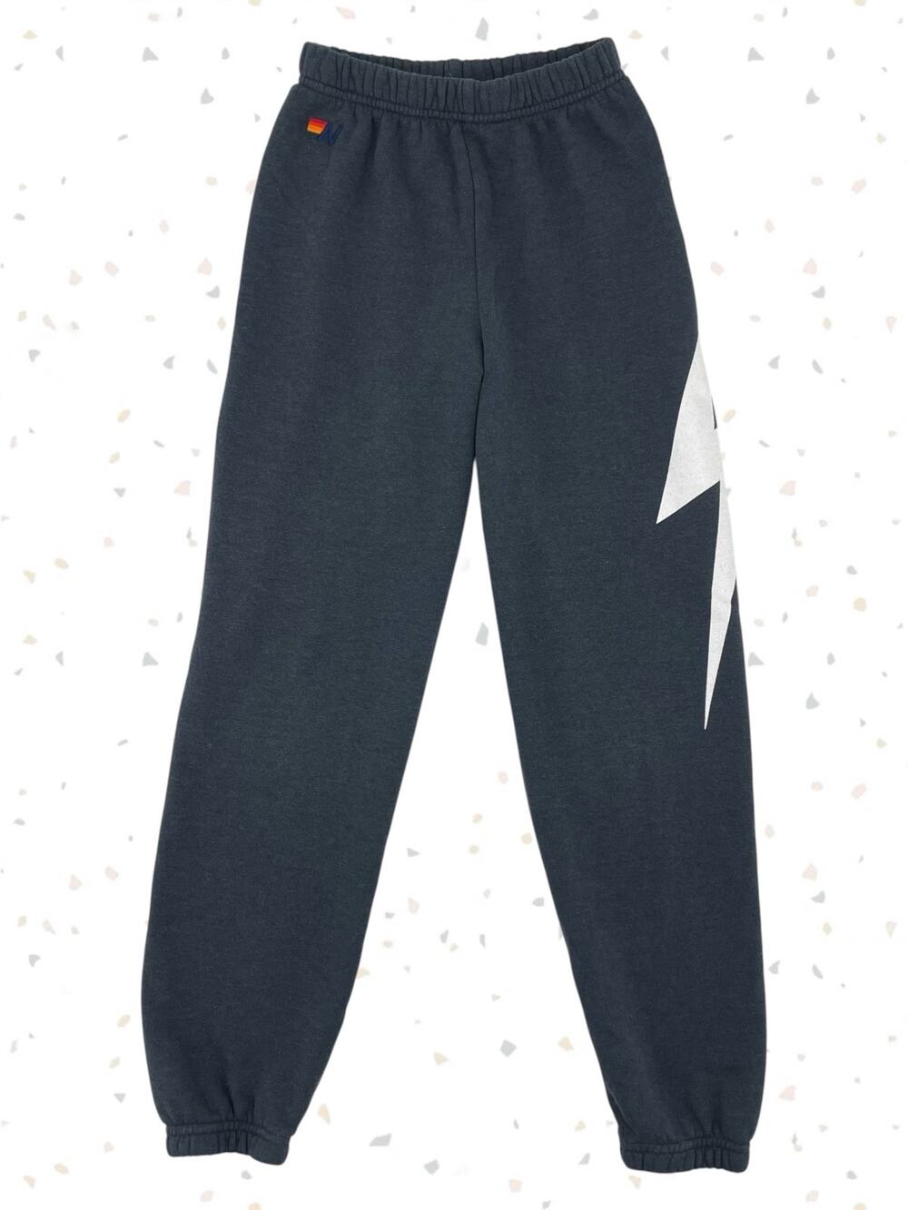 Aviator Nation White Big Bolt Charcoal Grey Blue Sweatpants Unisex Kids Size 10